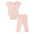 Organic Lace Collar Onesie & Tights Set - Blush