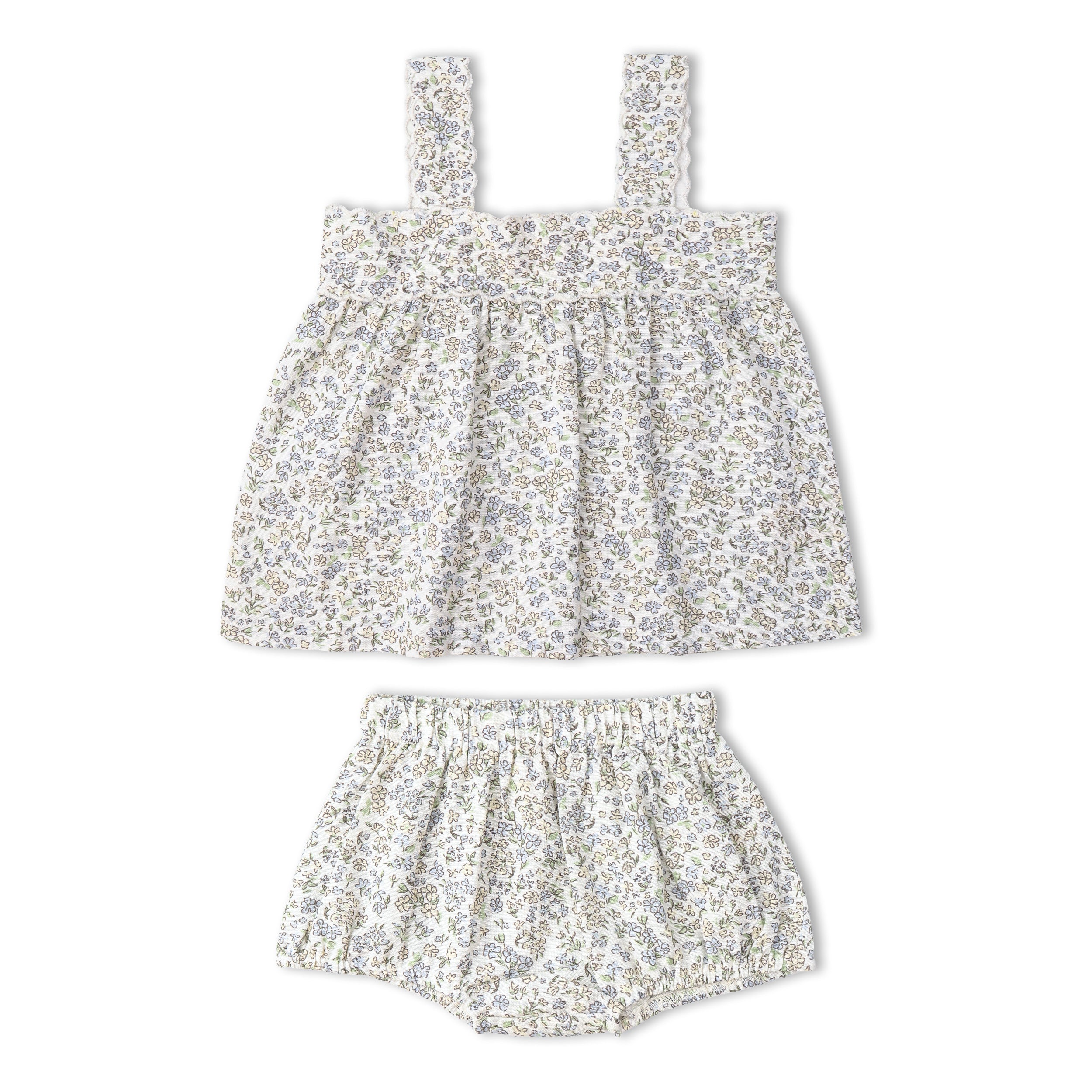 Organic Scalloped Top & Bloomers Set - Tulle Floral