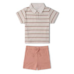 Organic Collar Tee & Shorts Set - Terra Stripes