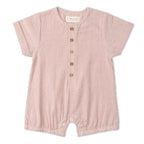 Organic Short Bubble Romper - Coral Stripes