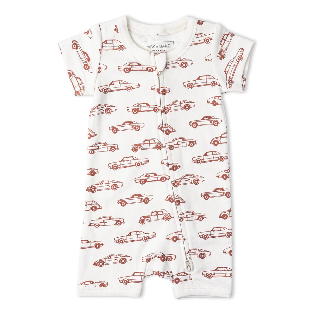Organic Short Zip Romper - Cars