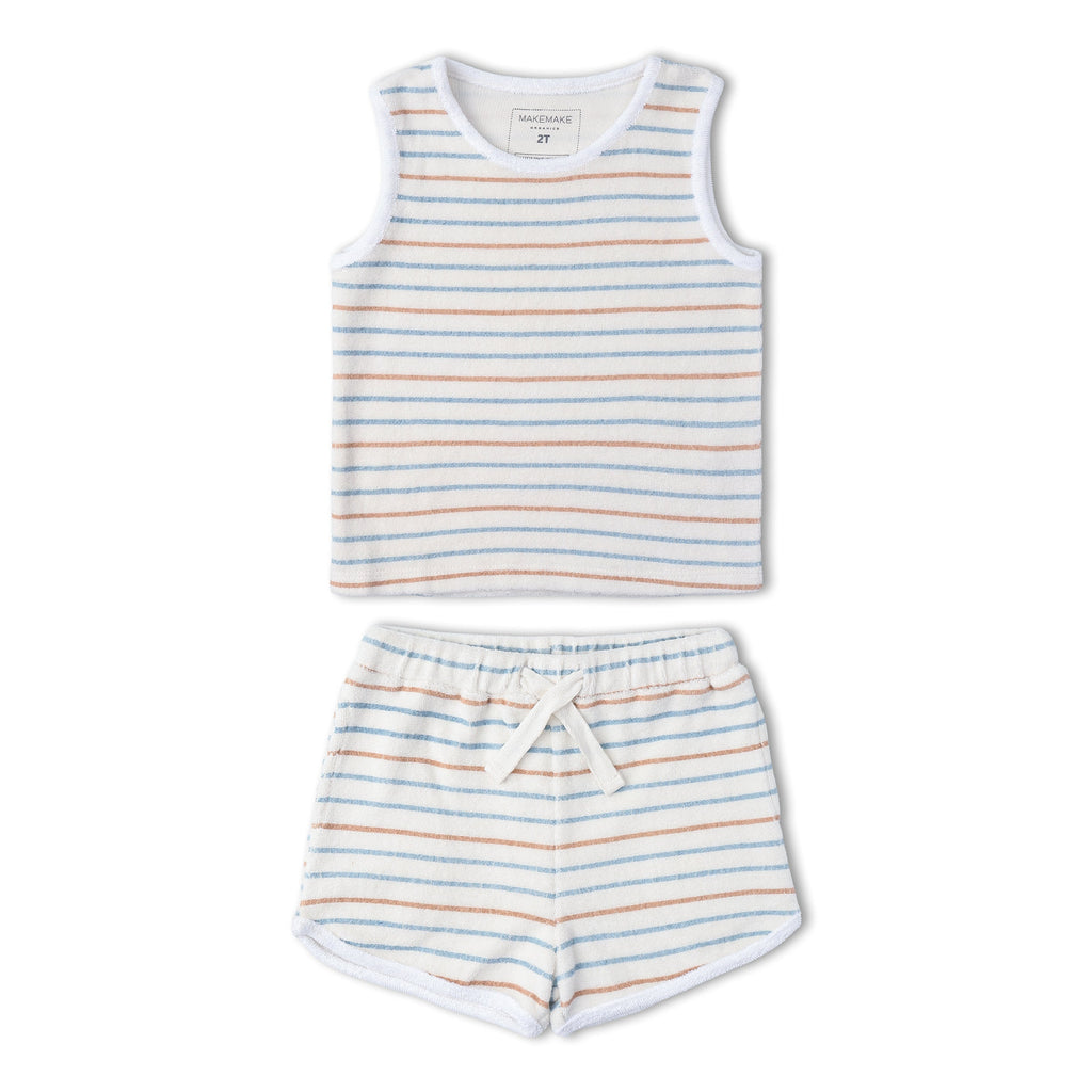 Organic Sleeveless Tee & Shorts Set - Cabana Stripes