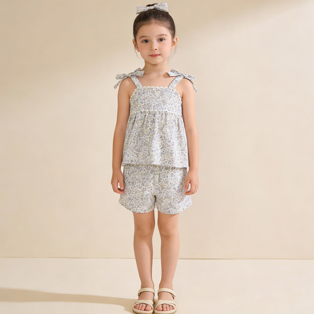 Organic Tie Up Top & Shorts Set - Tulle Floral