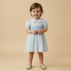 Organic Smocked Collar Dress - Light Blue