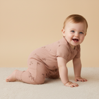 Organic Short Sleeve Zip Romper - Island Palm