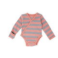 Coral/Light Gray Stripe | Organic Kimono Bodysuit