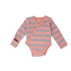 Coral/Light Gray Stripe | Organic Kimono Bodysuit