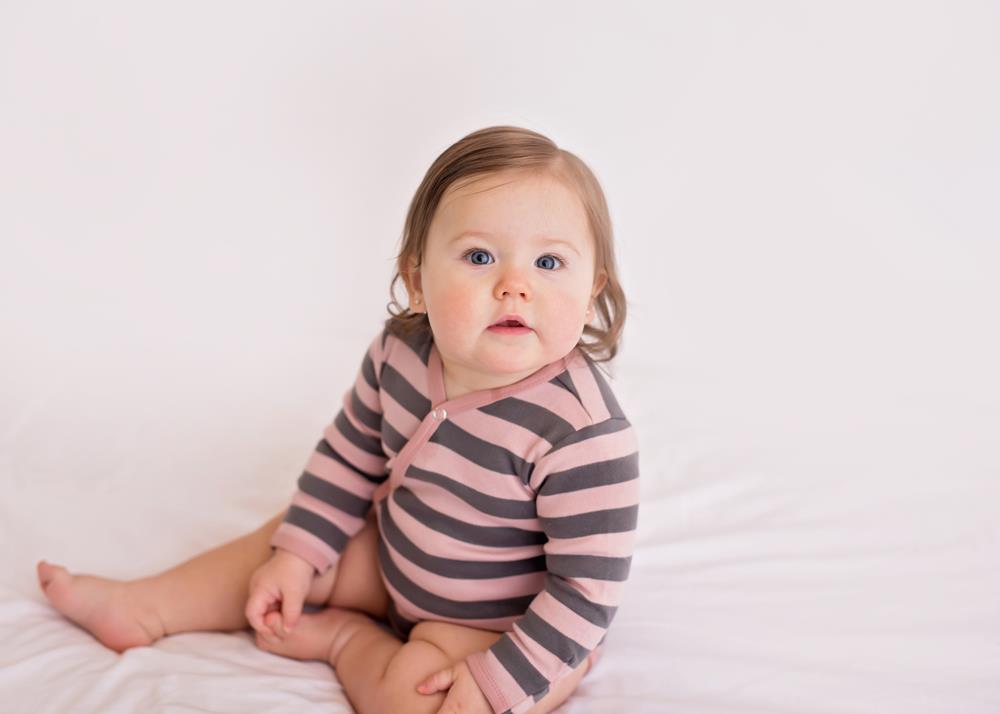 Mauve/Gray Stripe | Organic Kimono Bodysuit