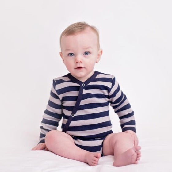 Navy/Light Gray Stripe | Organic Kimono Bodysuit