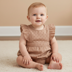 Organic Eyelet Flutter Romper - Clay Eyelet