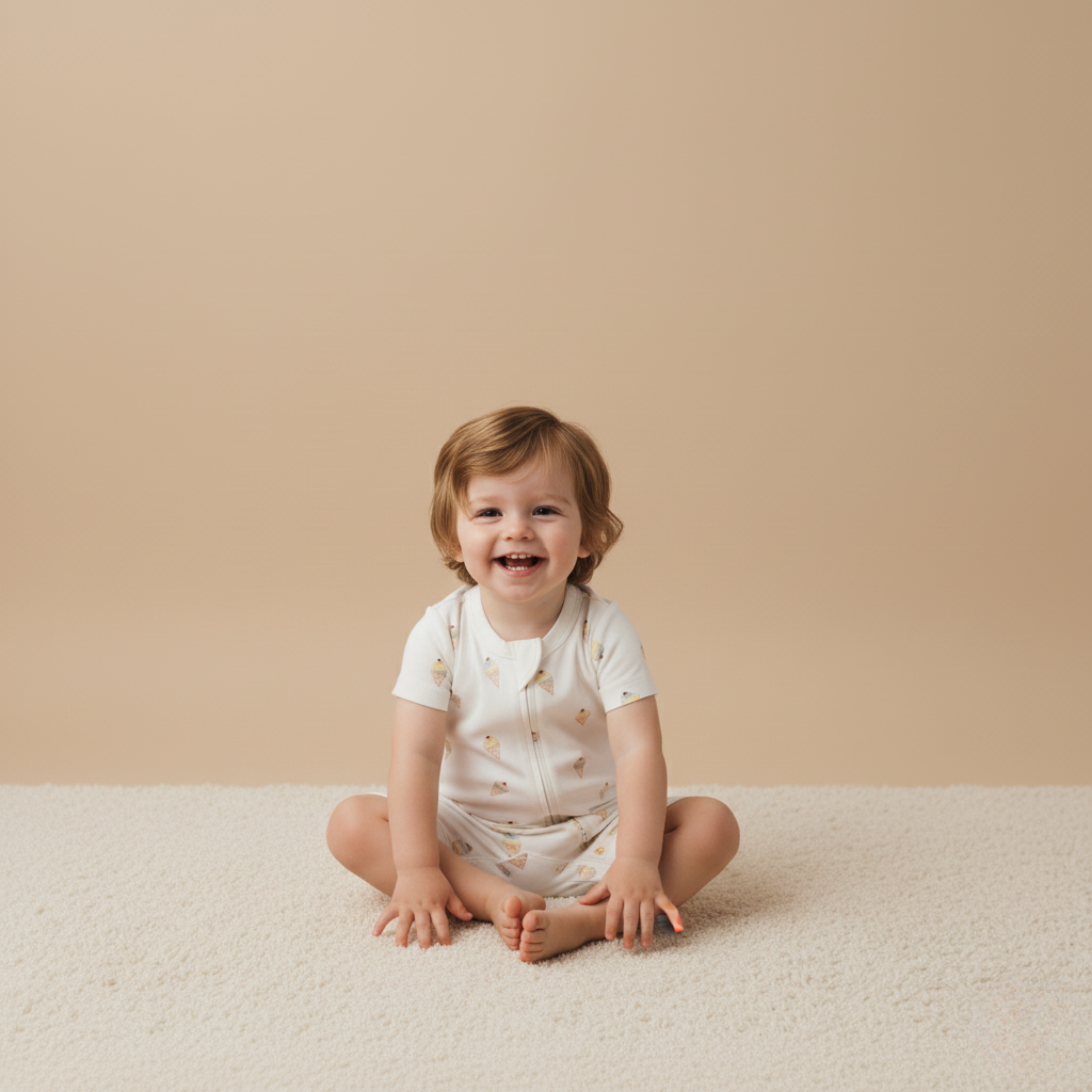 Organic Short Zip Romper - Ice Cream