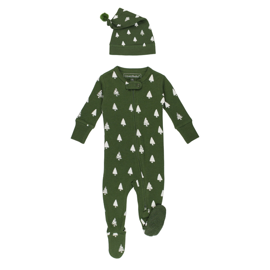 Frosty Pine | Holiday Thermal Zipper Footie & Cap Set