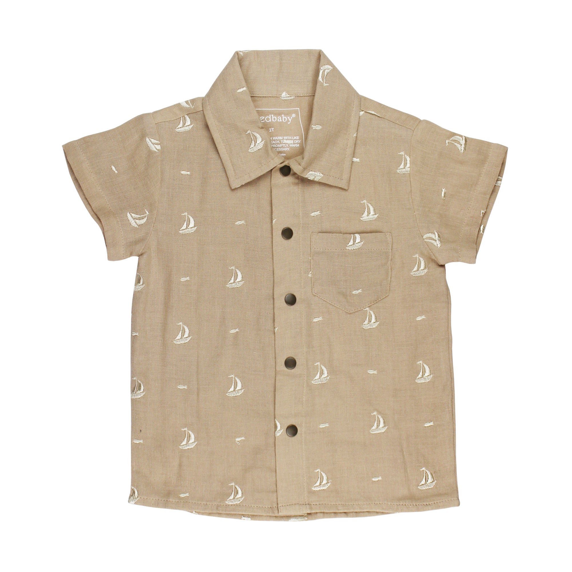 Oatmeal Sailboat | Kids' Muslin Button-Up S/Sleeve
