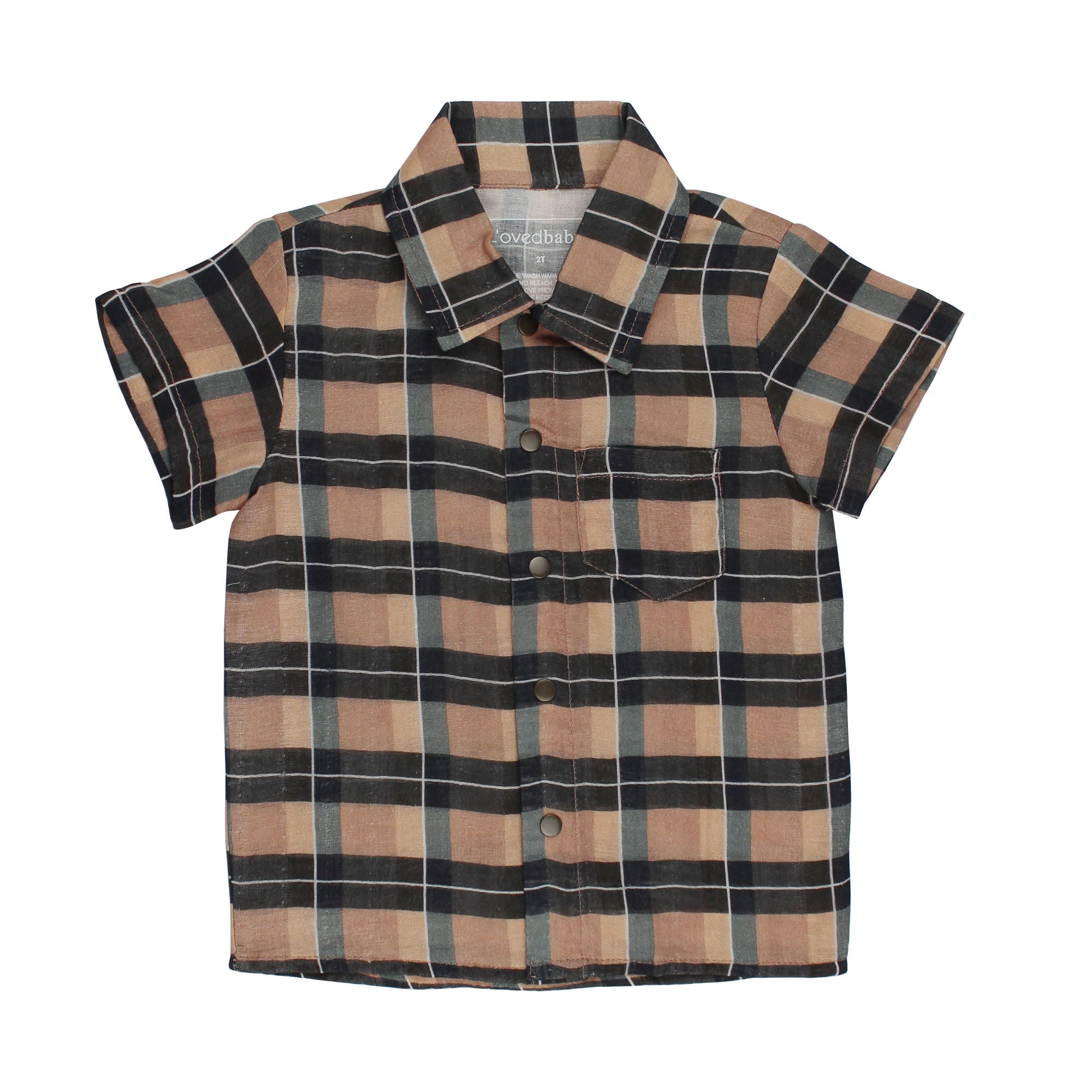 Adobe Chia Plaid | Kids' Printed Muslin Button-Up S/Sleeve