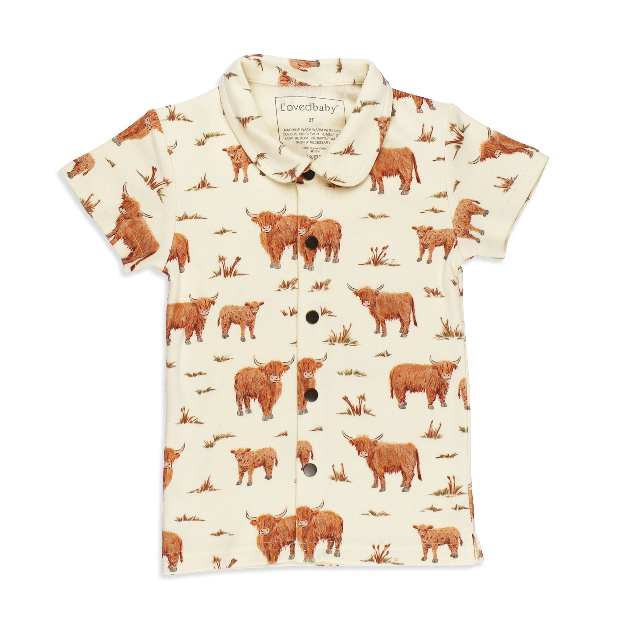 Highland Cow | Kids' Organic Button-Up S/Sleeve
