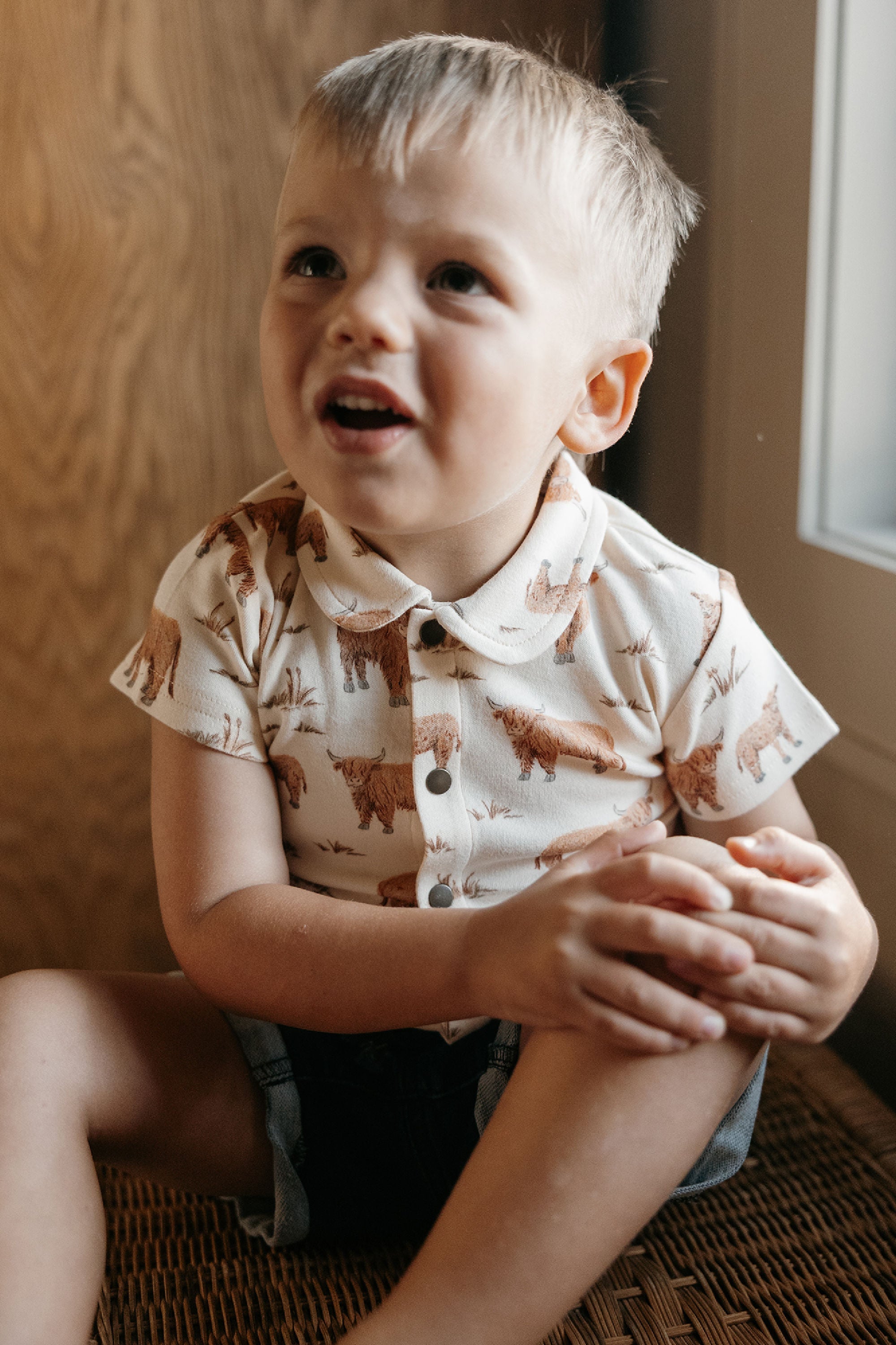 Highland Cow | Kids' Organic Button-Up S/Sleeve