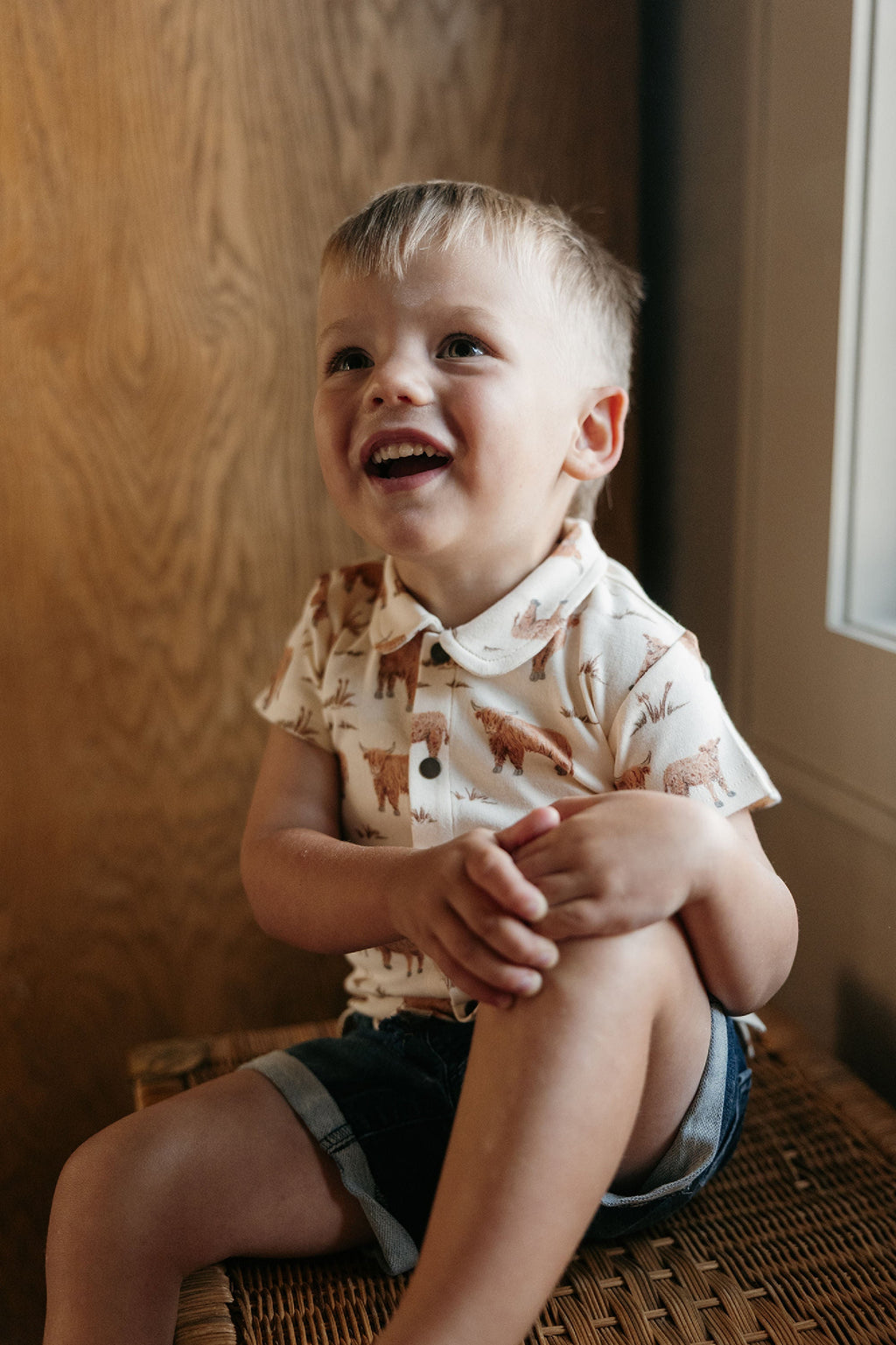 Highland Cow | Kids' Organic Button-Up S/Sleeve