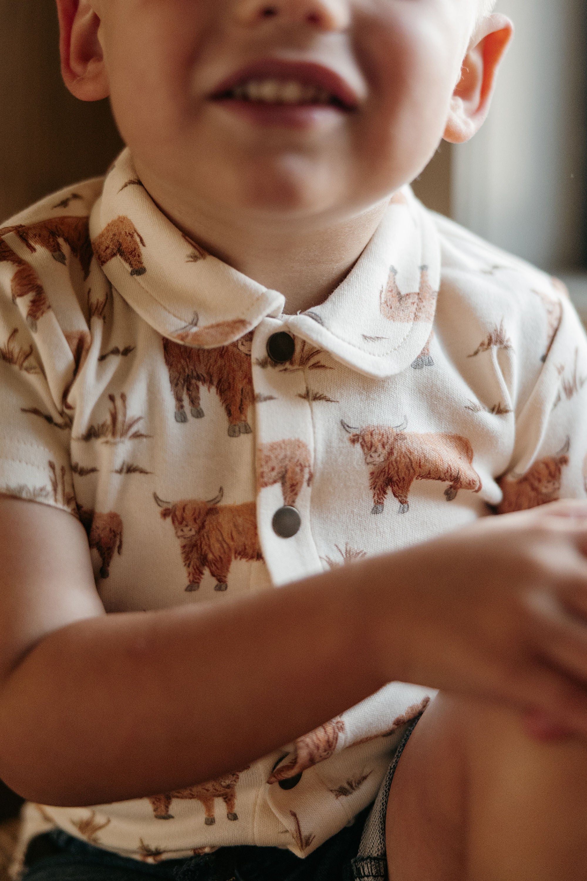 Highland Cow | Kids' Organic Button-Up S/Sleeve
