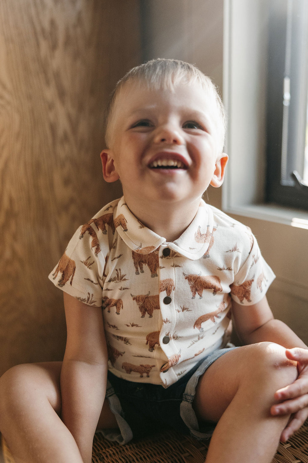 Highland Cow | Kids' Organic Button-Up S/Sleeve