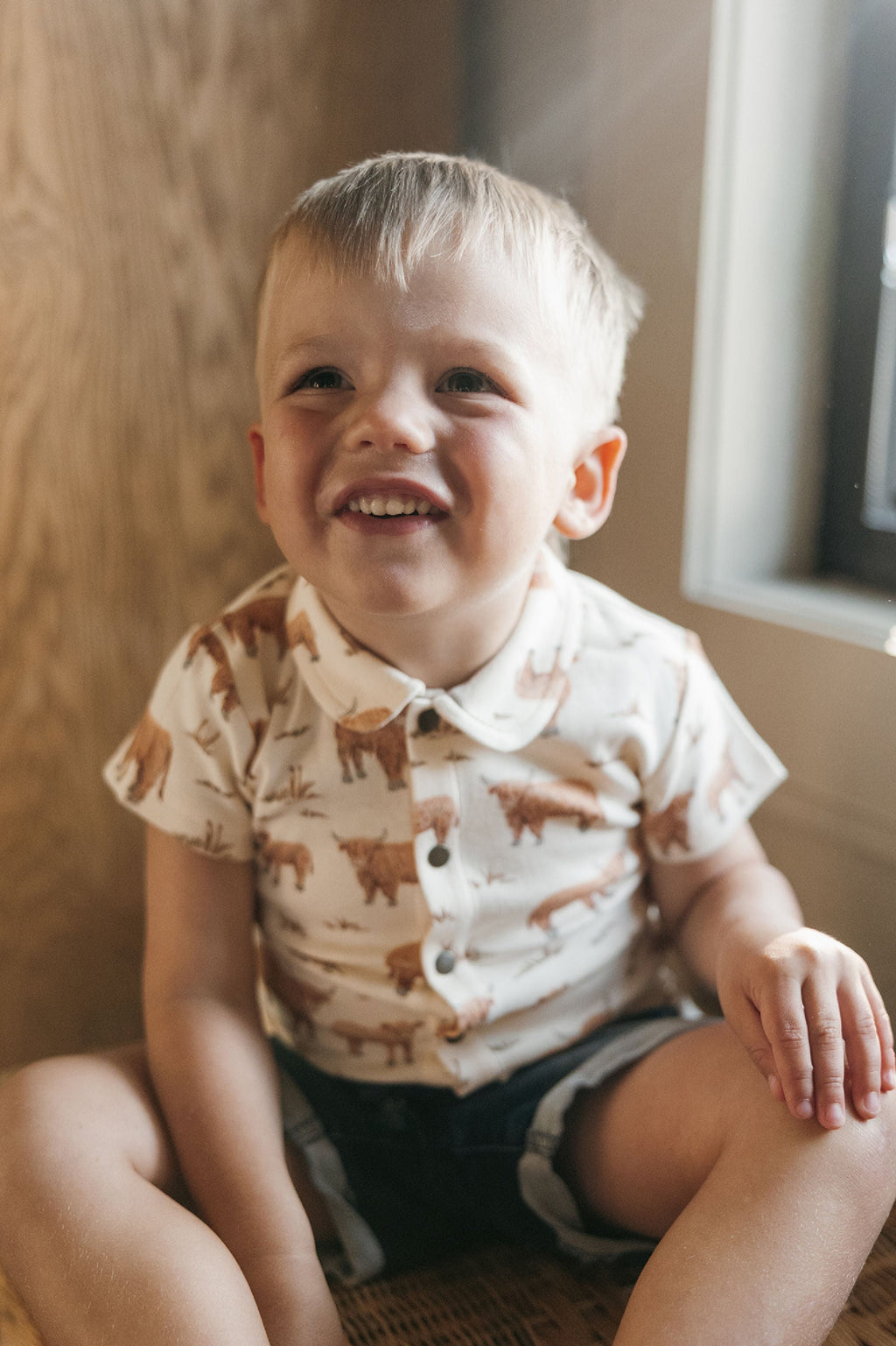 Highland Cow | Kids' Organic Button-Up S/Sleeve