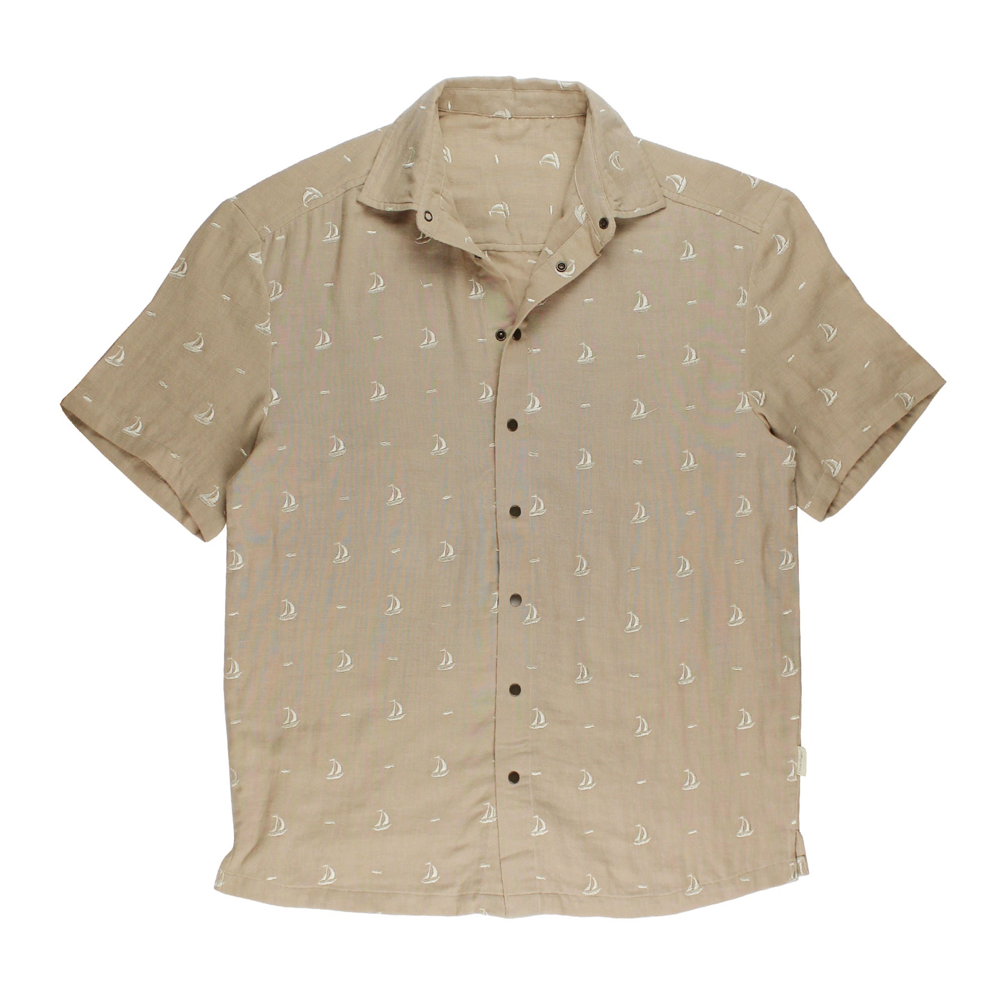 Oatmeal Sailboat | Men's Muslin Button-Up S/Sleeve
