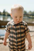 Adobe Chia Plaid | Organic Muslin S/Sleeve Coverall