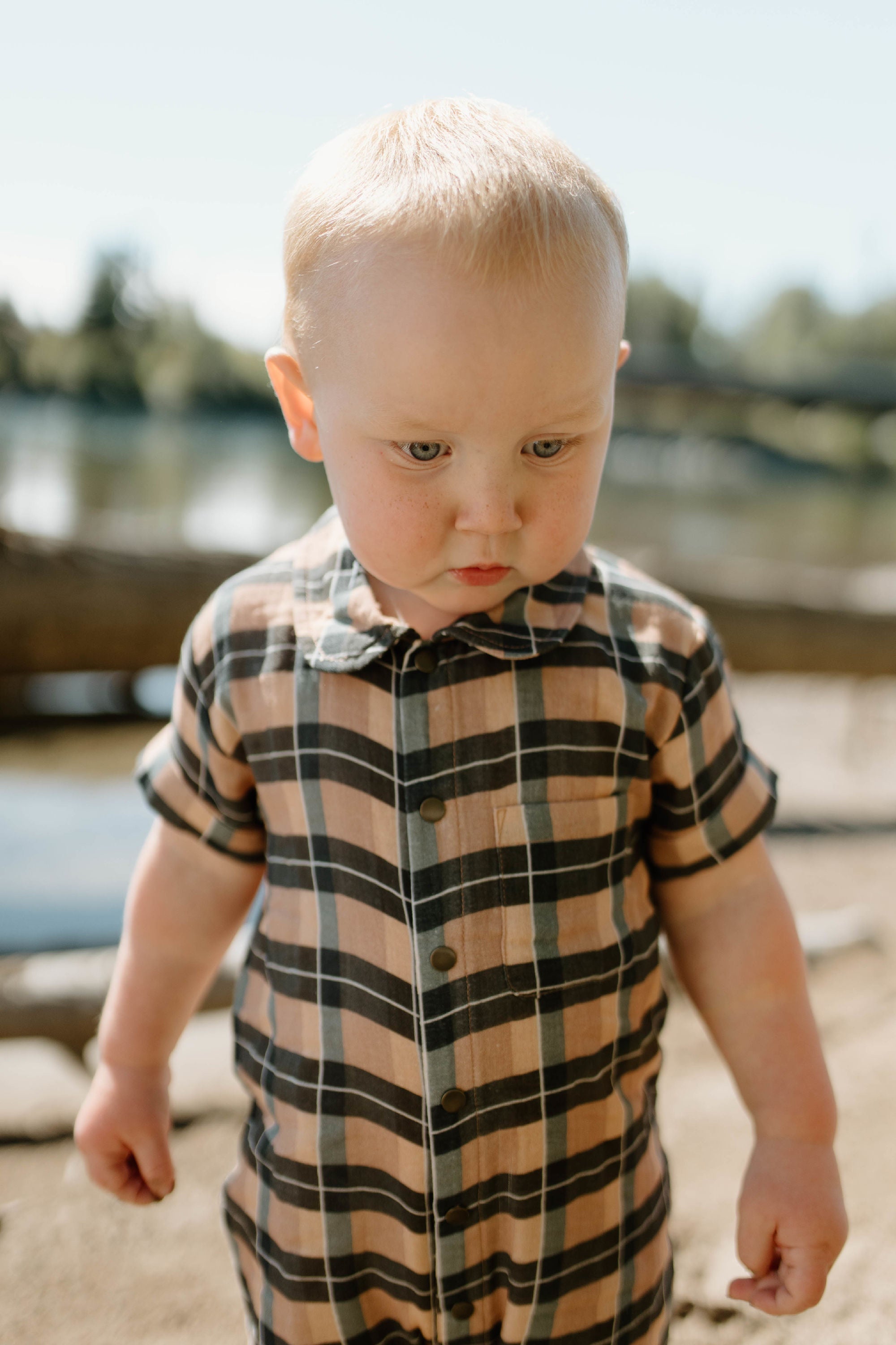Adobe Chia Plaid | Organic Muslin S/Sleeve Coverall