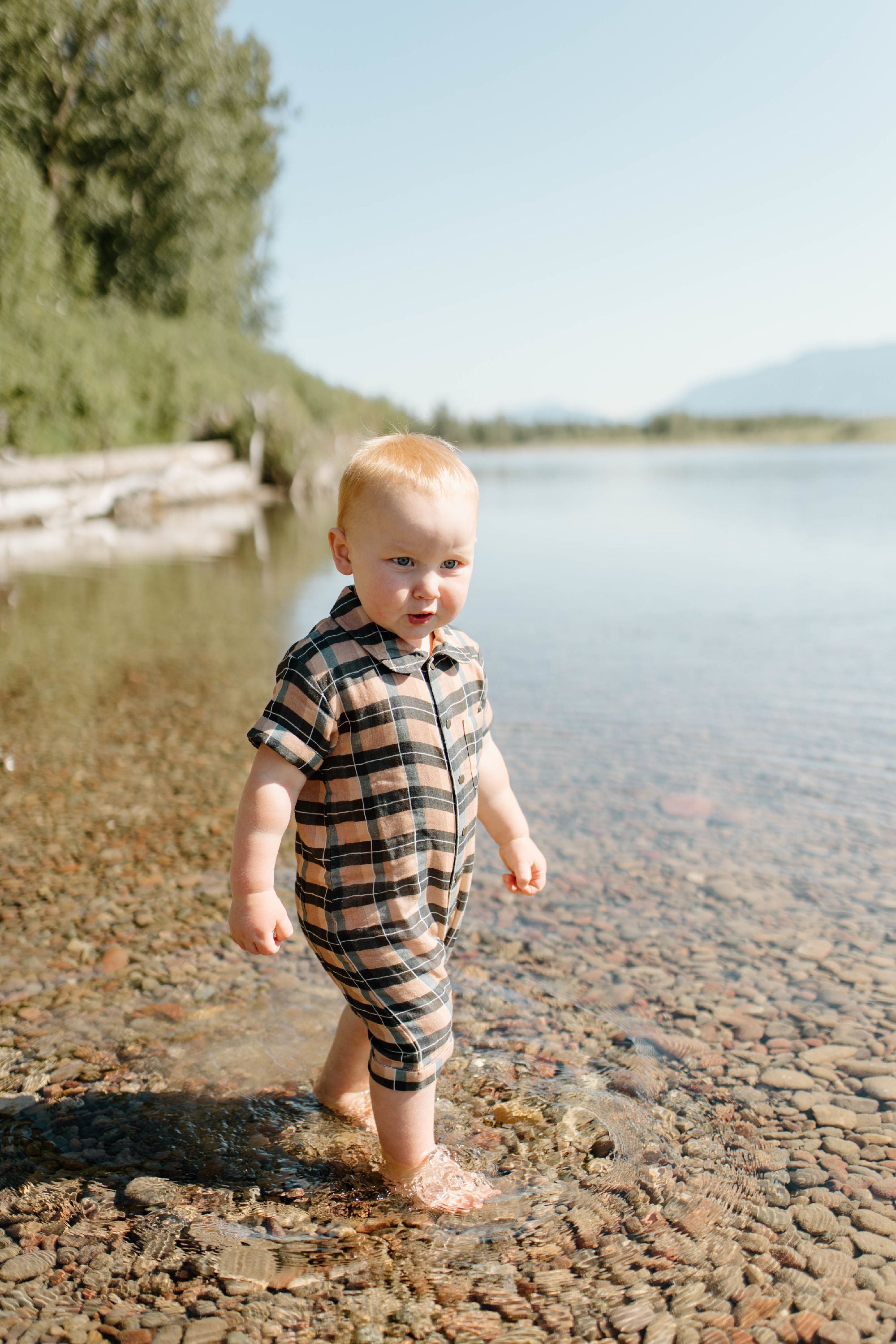 Adobe Chia Plaid | Organic Muslin S/Sleeve Coverall