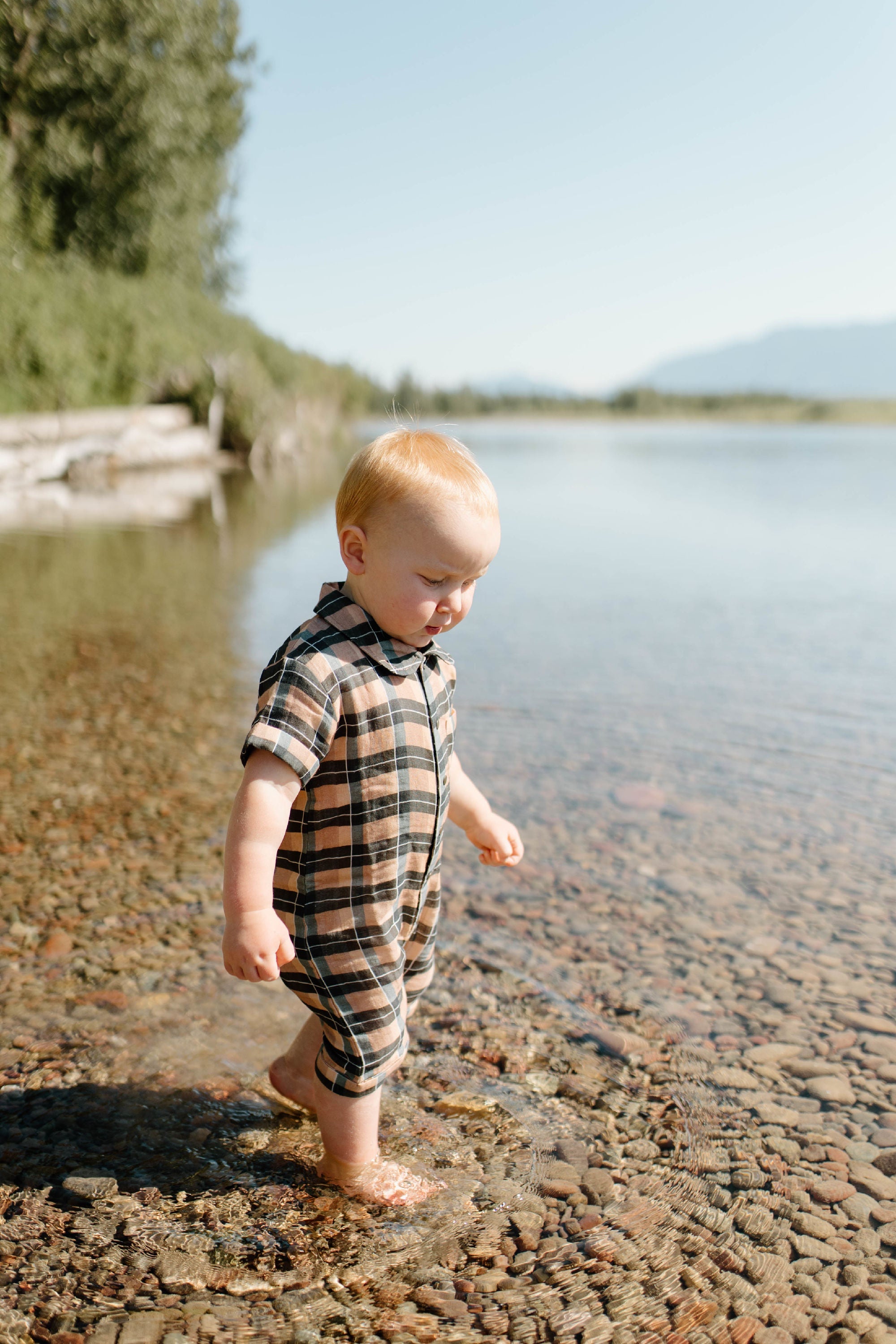 Adobe Chia Plaid | Organic Muslin S/Sleeve Coverall