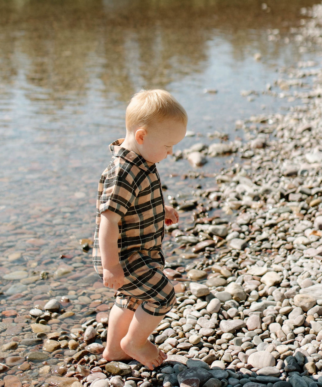 Adobe Chia Plaid | Organic Muslin S/Sleeve Coverall