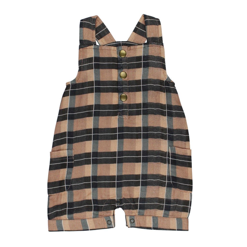 Adobe Chia Plaid | Organic Cuffed Muslin Overall