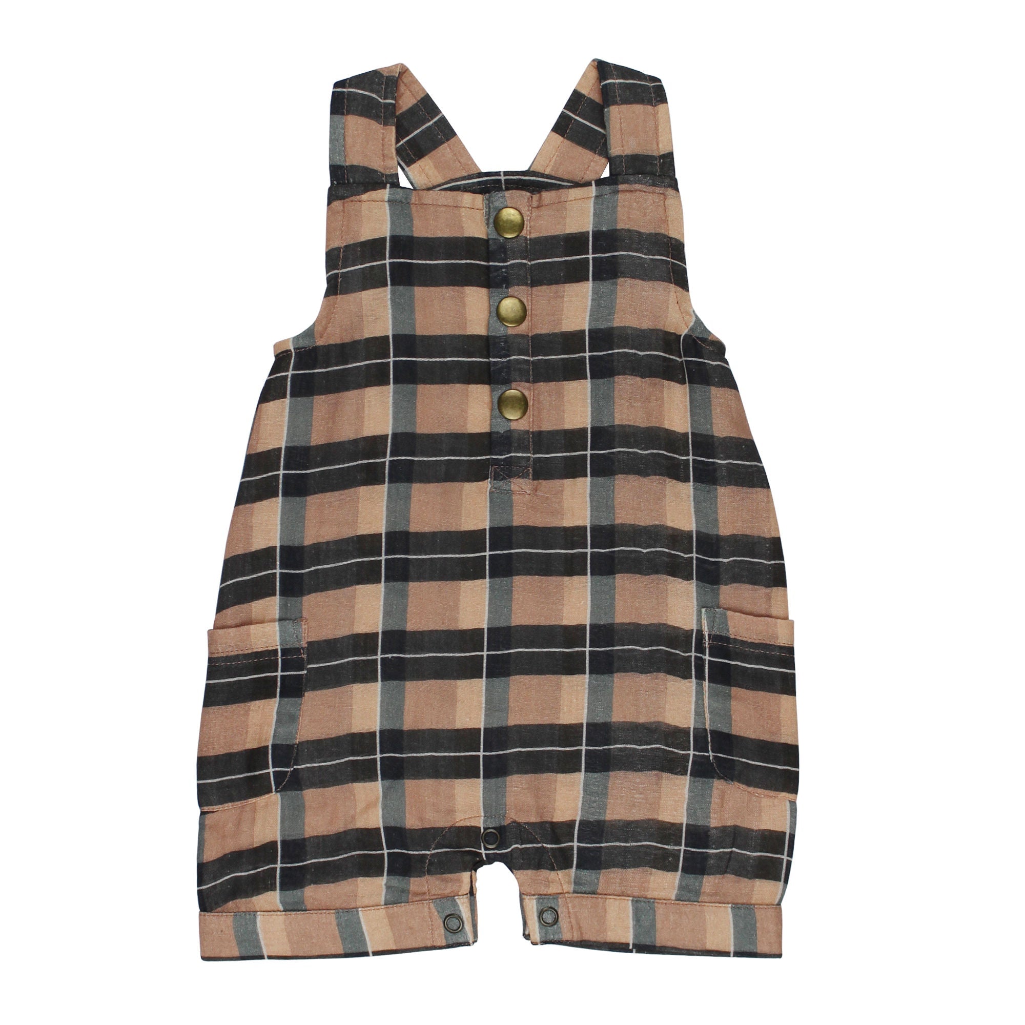 Adobe Chia Plaid | Organic Cuffed Muslin Overall