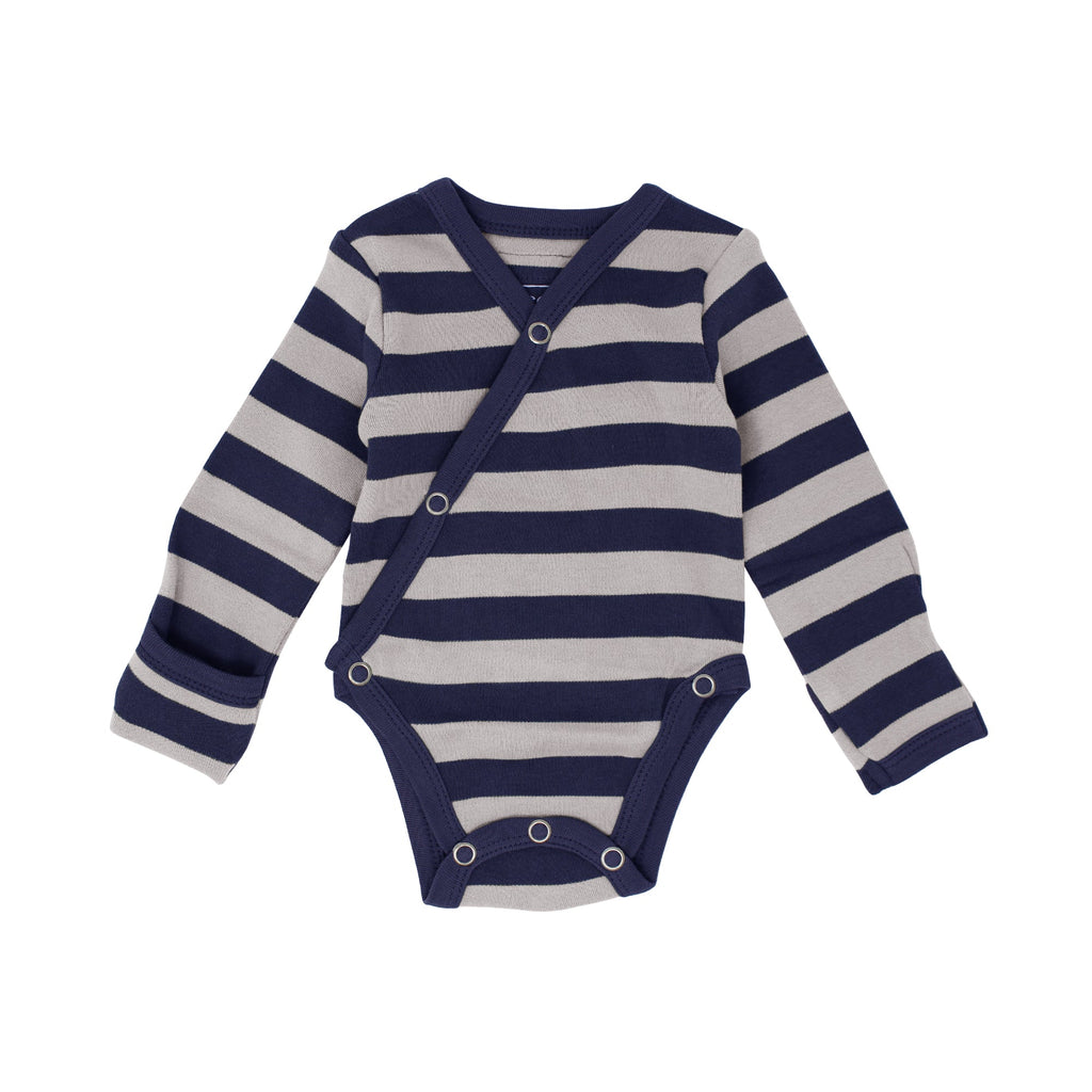 Navy/Light Gray Stripe | Organic Kimono Bodysuit