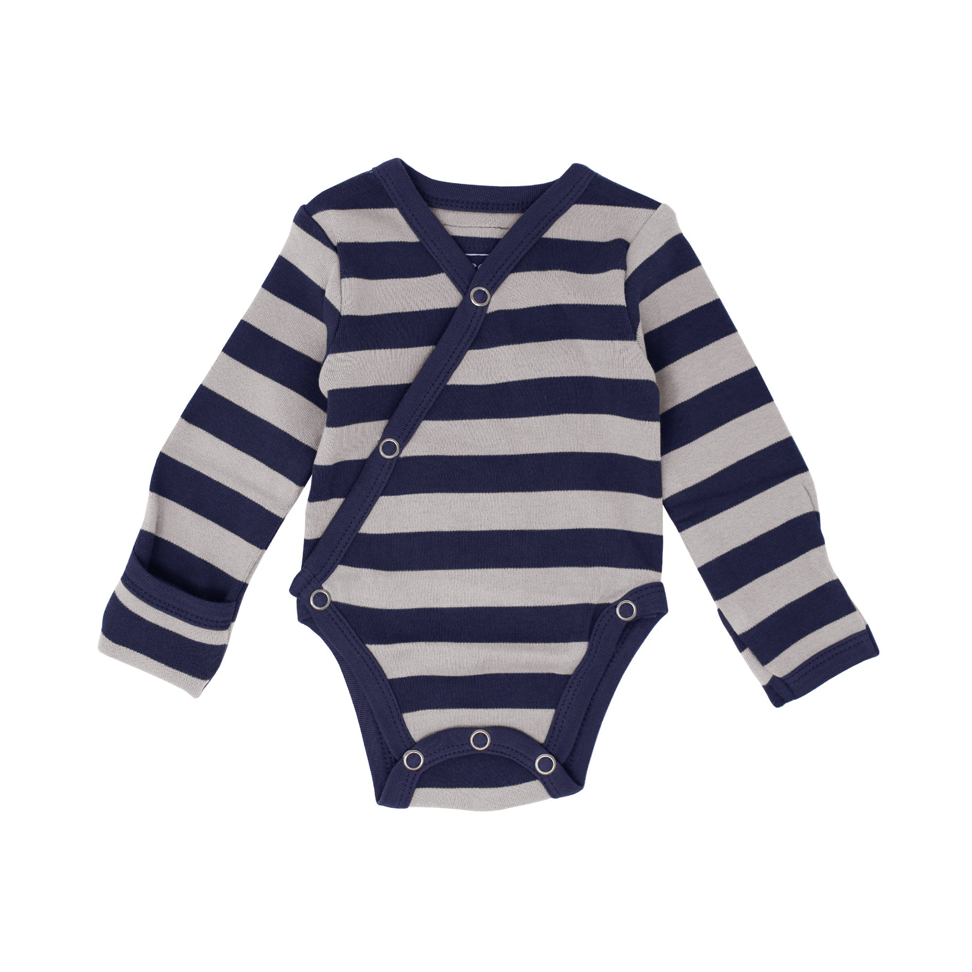 Navy/Light Gray Stripe | Organic Kimono Bodysuit