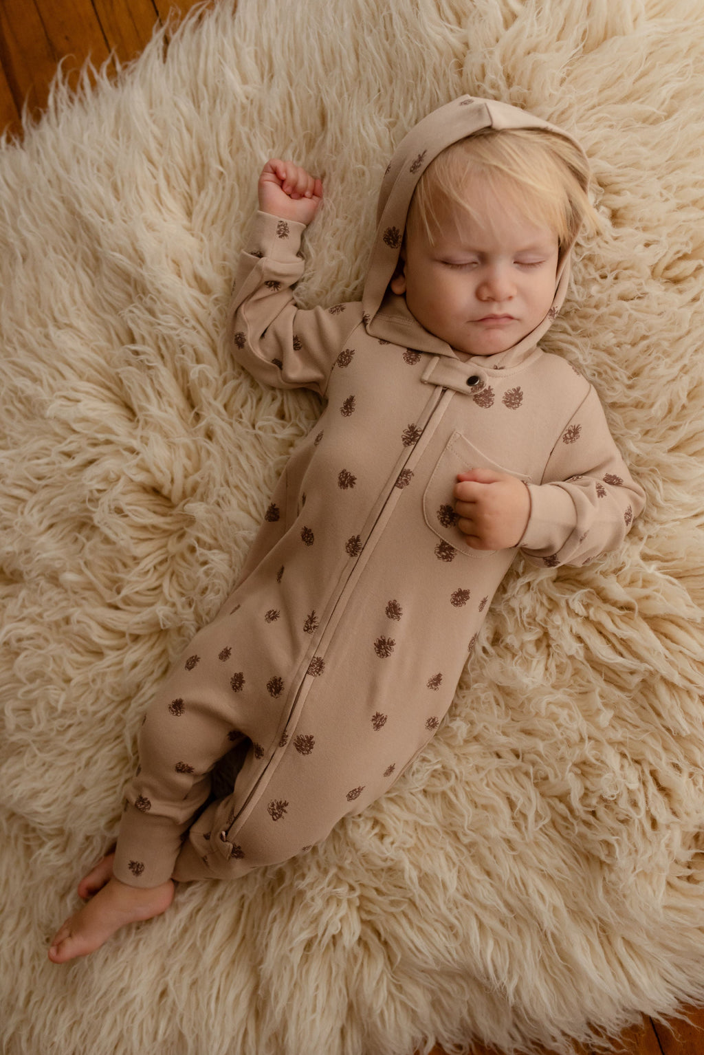 Oatmeal Pinecone | Organic Zipper Romper