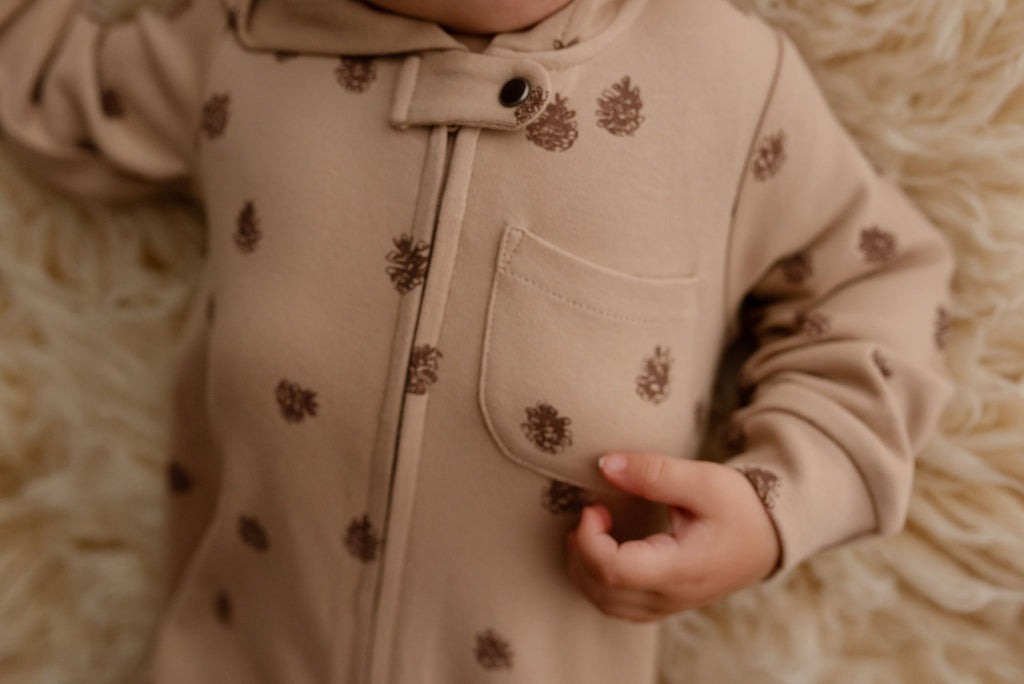 Oatmeal Pinecone | Organic Zipper Romper
