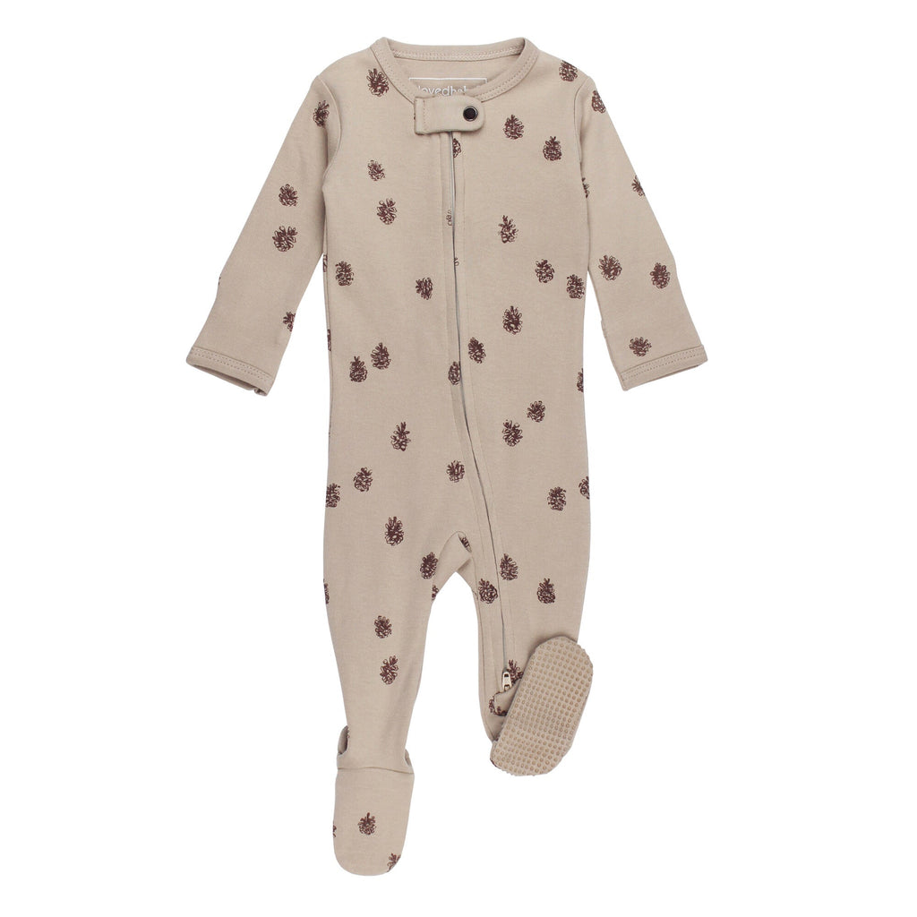 Oatmeal Pinecone | Organic Zipper Footie