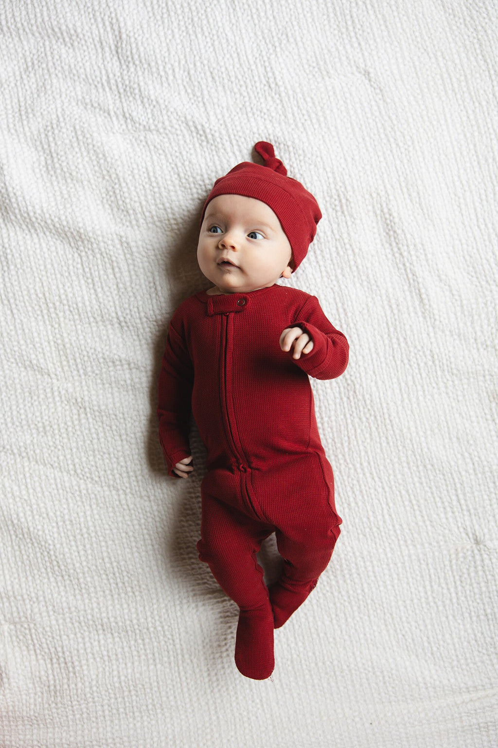 Crimson | Organic Thermal Zipper Footie