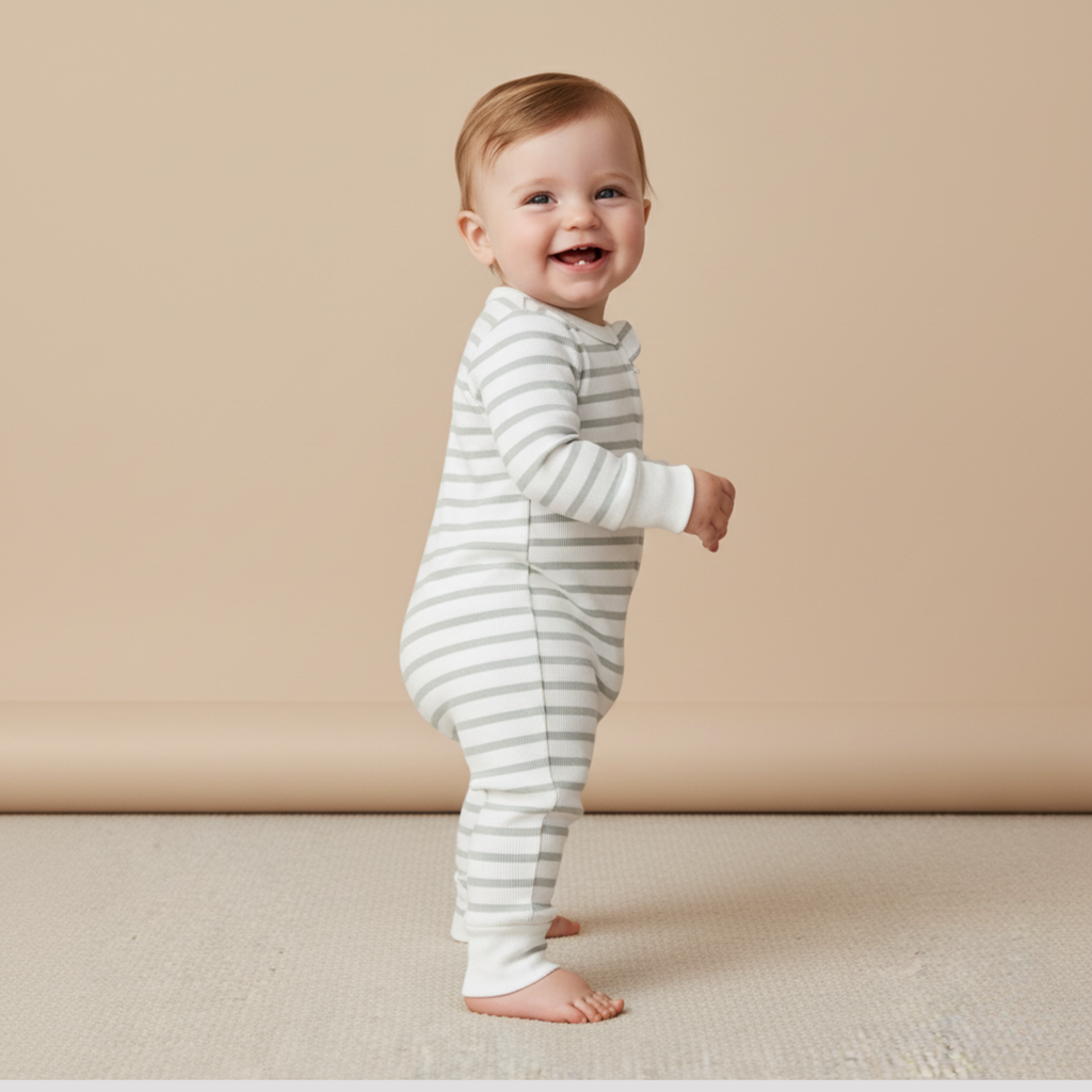 Organic 2-Way Zip Romper - Fog Stripes