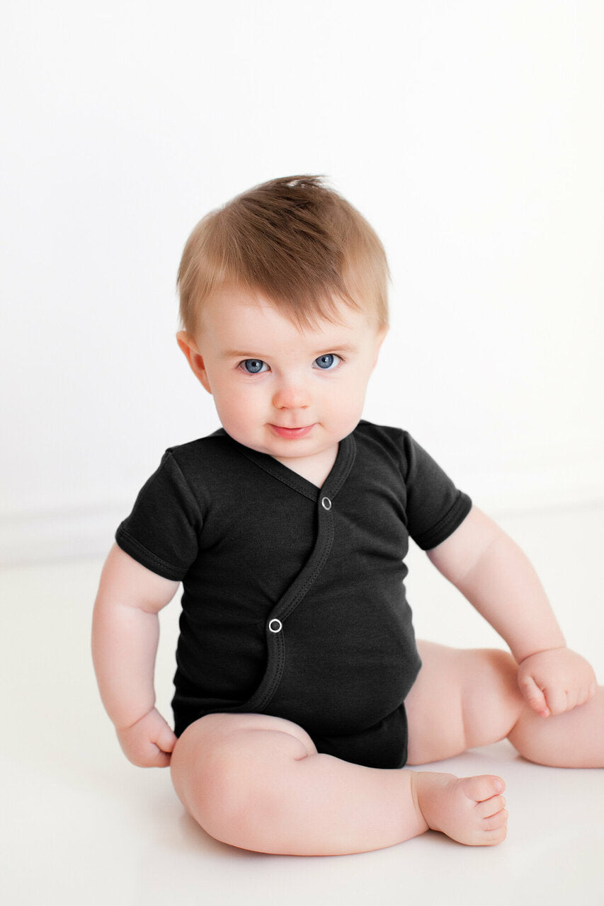 Black | Organic Short-Sleeve Kimono Bodysuit