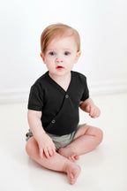 Black | Organic Short-Sleeve Kimono Bodysuit