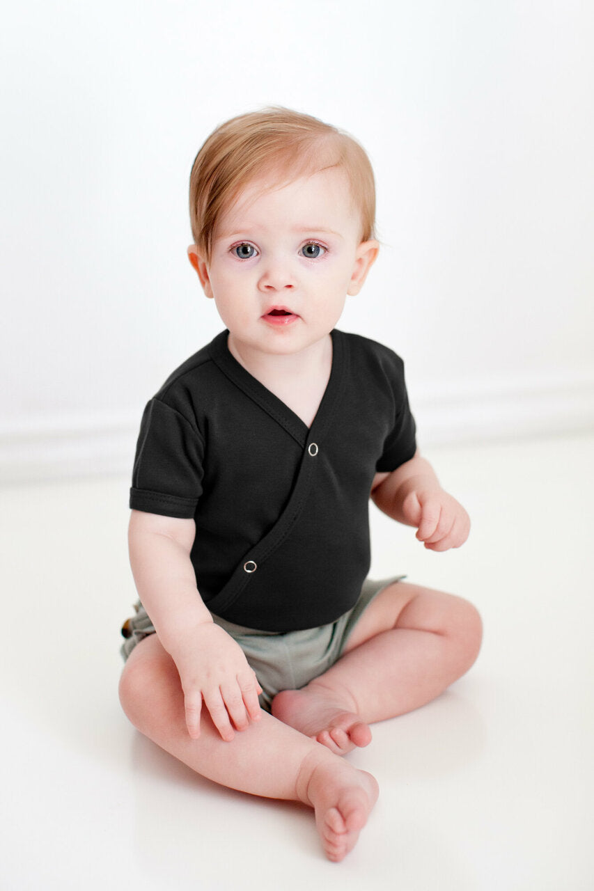 Black | Organic Short-Sleeve Kimono Bodysuit