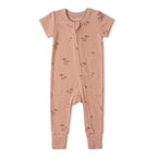 Organic Short Sleeve Zip Romper - Island Palm